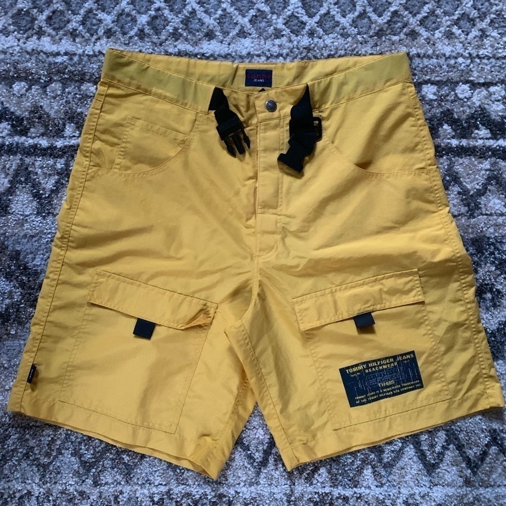 Vintage Tommy Hilfiger Yellow Snap & Buckle Swimming Board Shorts Large